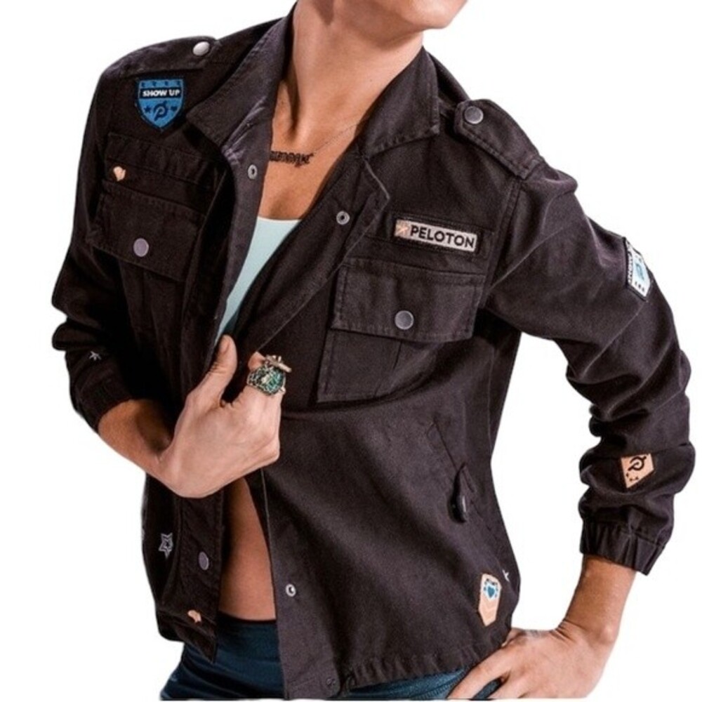 CHASER X PELOTON Military Steampunk Brown Jacket Patches Embroidered Small NWT